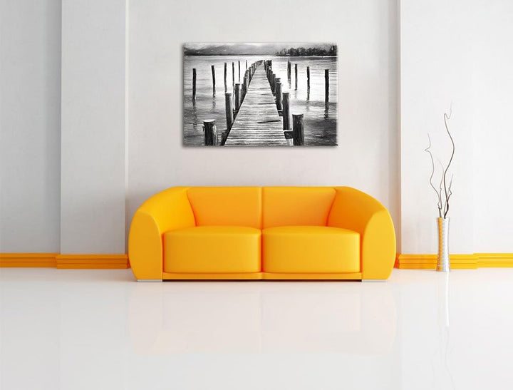 Pixxprint Langer Holzsteg ins Meer als Leinwandbild/Grösse: 100x70 cm/Wandbild/Kunstdruck/fertig bes