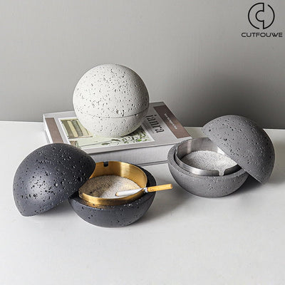 Cutfouwe Mode-Mülleimer,Beton+Innenzylinder Aus Metall -Leicht Zu Reinigen,Schwarz Black Schwarz, Bl