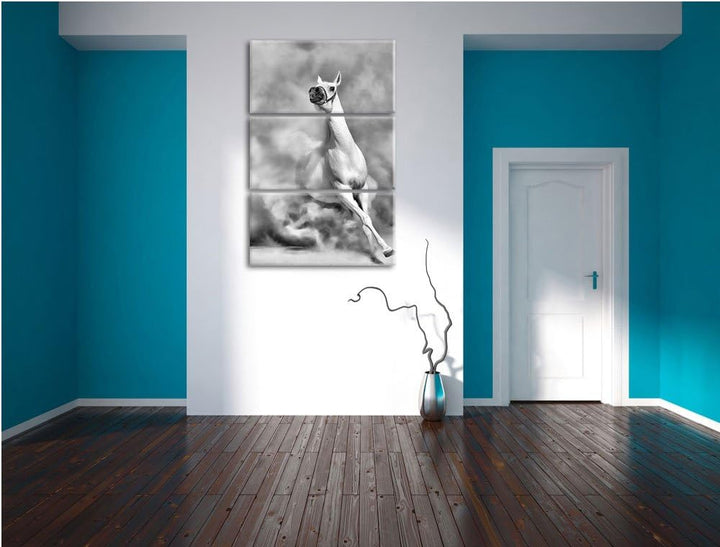 Pixxprint Weisses Pferd in der Wüste als Leinwandbild/Grösse: 3 Teilig (120x80) cm/Wandbild/Kunstdru