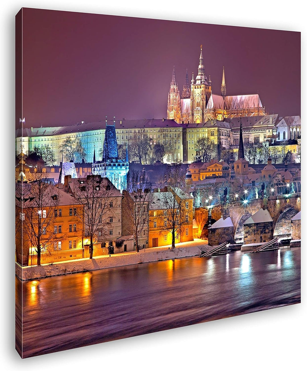 deyoli erhellendes Prag bei Nacht Format: 70x70 als Leinwand, Motiv fertig gerahmt auf Echtholzrahme