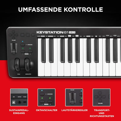 M-Audio Keystation 61MK3 + SP-2 - MIDI Keyboard Controller mit 61 Tasten, zuweisbaren Reglern, Pitch