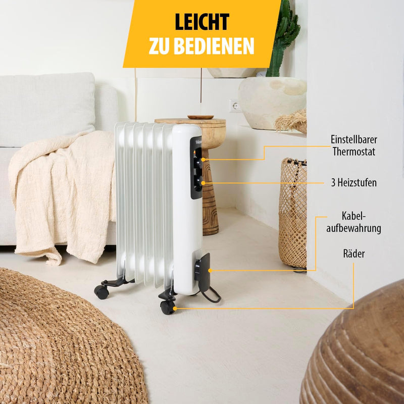 Tristar Ölradiator KA-5177 – 3 Heizstufen: 600-900-1500 Watt – Einstellbarer Thermostat – 7 Heizripp