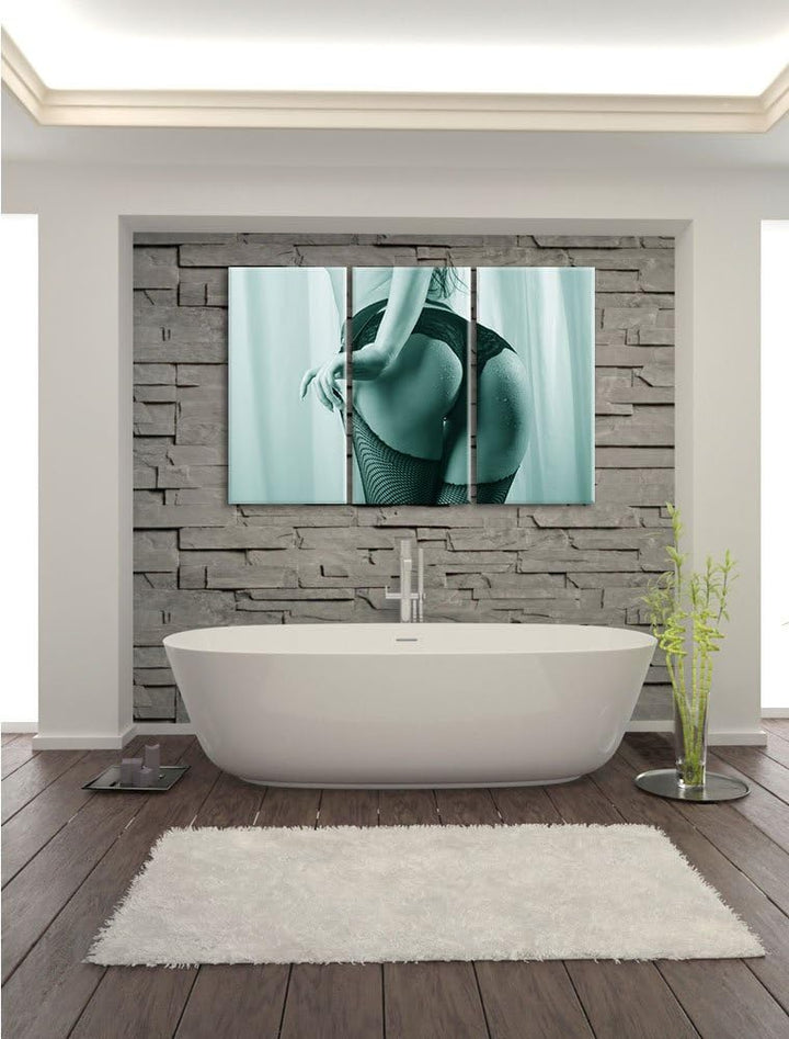 Pixxprint Frau Spitzenhöschen als Leinwandbild/Grösse: 3 Teilig (120x80 cm) cm/Wandbild/Kunstdruck/f