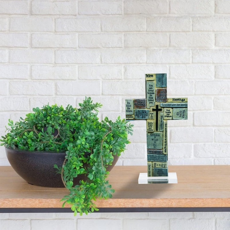 HOMSFOU Acryl Kreuz Figur Tischdeko Kruzifix Stehend Kinderkreuz Stehkreuz Tischkreuz Standkreuz Mot