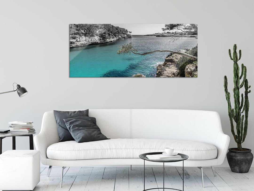 Glasbild Panorama | Wandbild aus Echtglas | Mallorca Bay Cove | 100x40 cm | inkl. Aufhängung und Abs