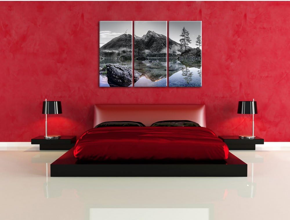 Pixxprint Sonnenaufgang am Hintersee als Leinwandbild | Grösse: 3 Teilig (120x80) | Wandbild| Kunstd