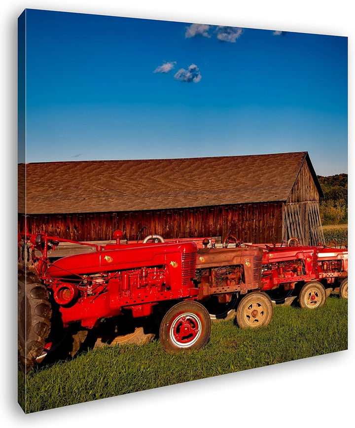 deyoli Traktoren auf Einer Farm Format: 70x70 als Leinwandbild, Motiv fertig gerahmt auf Echtholzrah