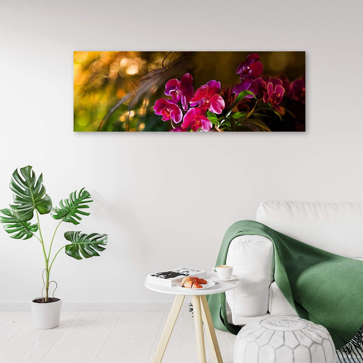 Feeby Wanddeko Blumen Leinwandbild Kunstdruck für Wohnzimmer Violett 120x40 cm Leinwandbild 120x40 c