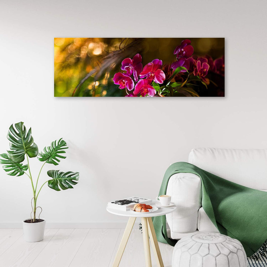 Wandbild Blumen Modern Deko Kunst Bilder für Wohnzimmer Violett 118x40 cm Deko Paneel 118x40 cm Viol