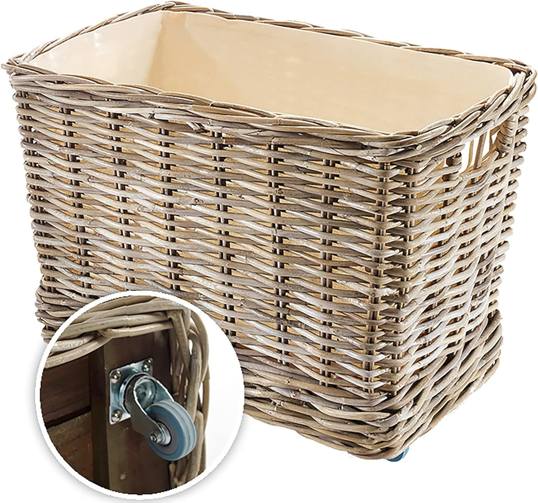 Kobolo Holzkorb Kaminholzwagen mit 4 Rollen für Kaminholz Rattan Innenfutter aus Leinen