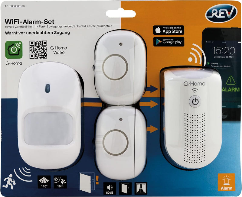 REV 0088600103 G-Homa WLAN Alarm Set - Einbruchschutz - Meldung akustisch 80dB beziehungsweise App w