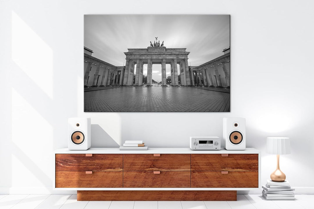 deyoli Brandenburger Tor mit Sonnenstrahlen Format: 100x70 cm Effekt: Schwarz/Weiss als Leinwandbild