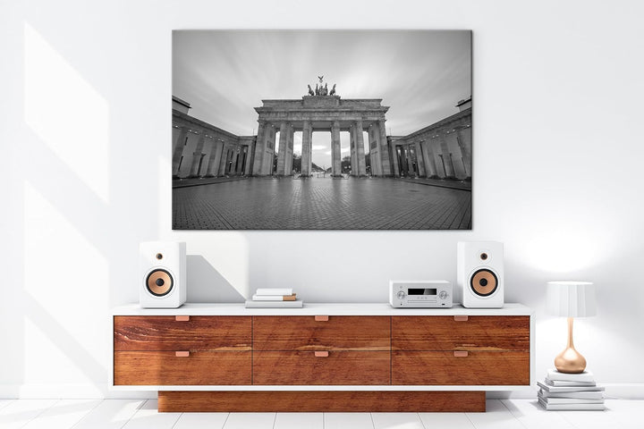 deyoli Brandenburger Tor mit Sonnenstrahlen Format: 100x70 cm Effekt: Schwarz/Weiss als Leinwandbild