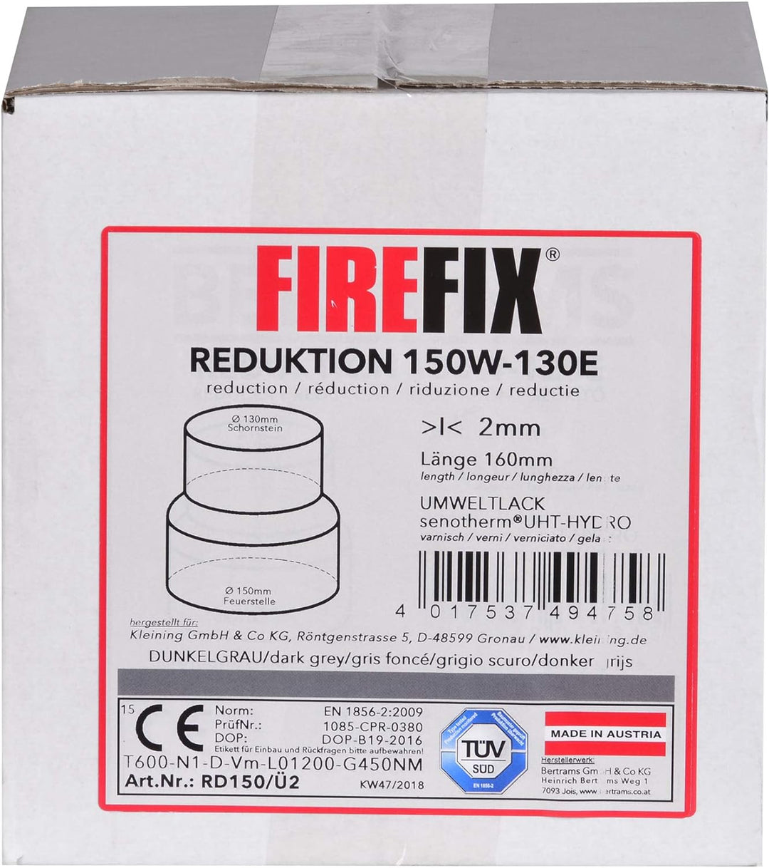 FIREFIX RD150/Ü2 Übergangsstück (Reduzierung) für 2 mm Starke Rauchrohre, dunkelgrau lackiert, von 1