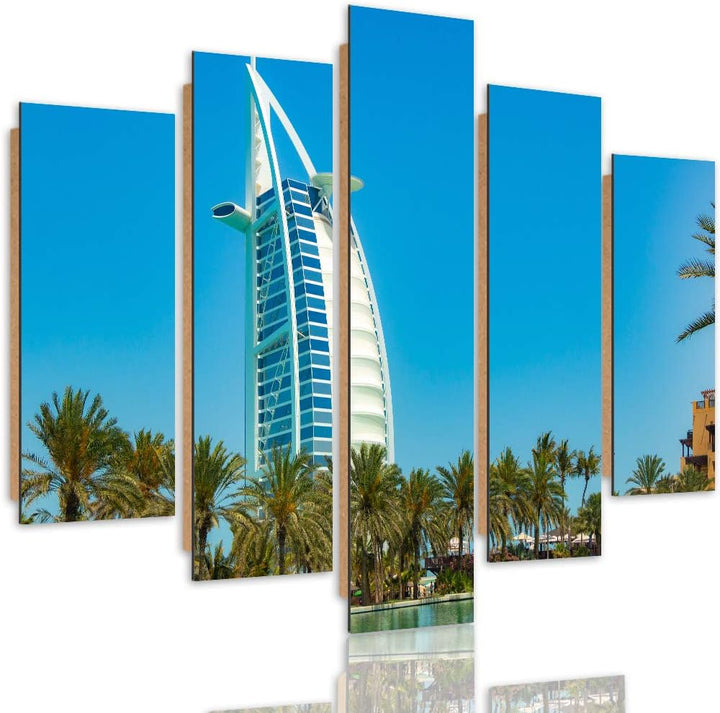 Feeby Deco Panel 5 Teilig Dubai Bilder Modern Architektur Palmen blau 150x100 cm Deco panel 150x100