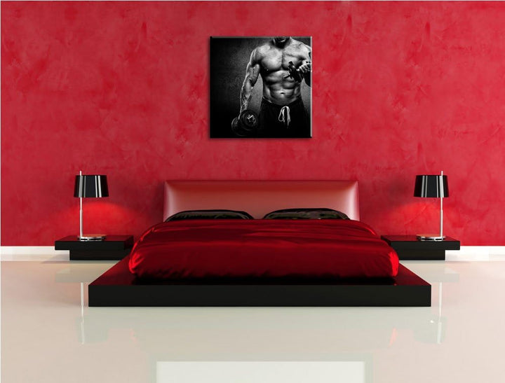 Pixxprint Trainierender Bodybuilder als Leinwandbild/Grösse: 70x70 cm/Wandbild/Kunstdruck/fertig bes