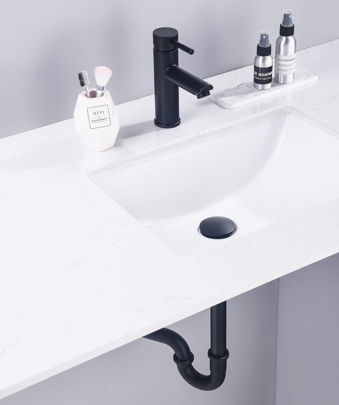 SET - Siphon mit Ablaufgarnitur mit Überlauf für Waschbecken Schwarz Matt - Keymark Universal Röhren