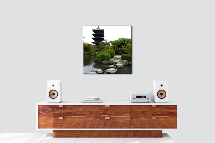 Japanischer Zen-Garten Format: 70x70 als Leinwandbild, Motiv fertig gerahmt auf Echtholzrahmen, Hoch