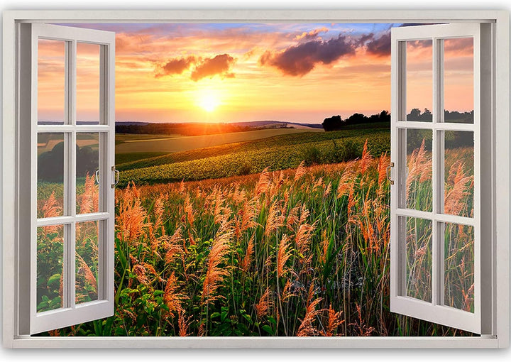 Feeby Bild auf Vlies Leinwand Blick Durchs Fenster 3D-Illusion 90x60 cm Kunstdruck Modern Wandbilder