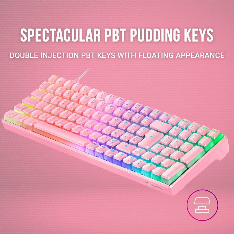 Mars Gaming MKULTRA, Mechanische Tastatur Pink RGB, Kompakt 96%, Schalter Outemu SQ Rot, Portugiesis