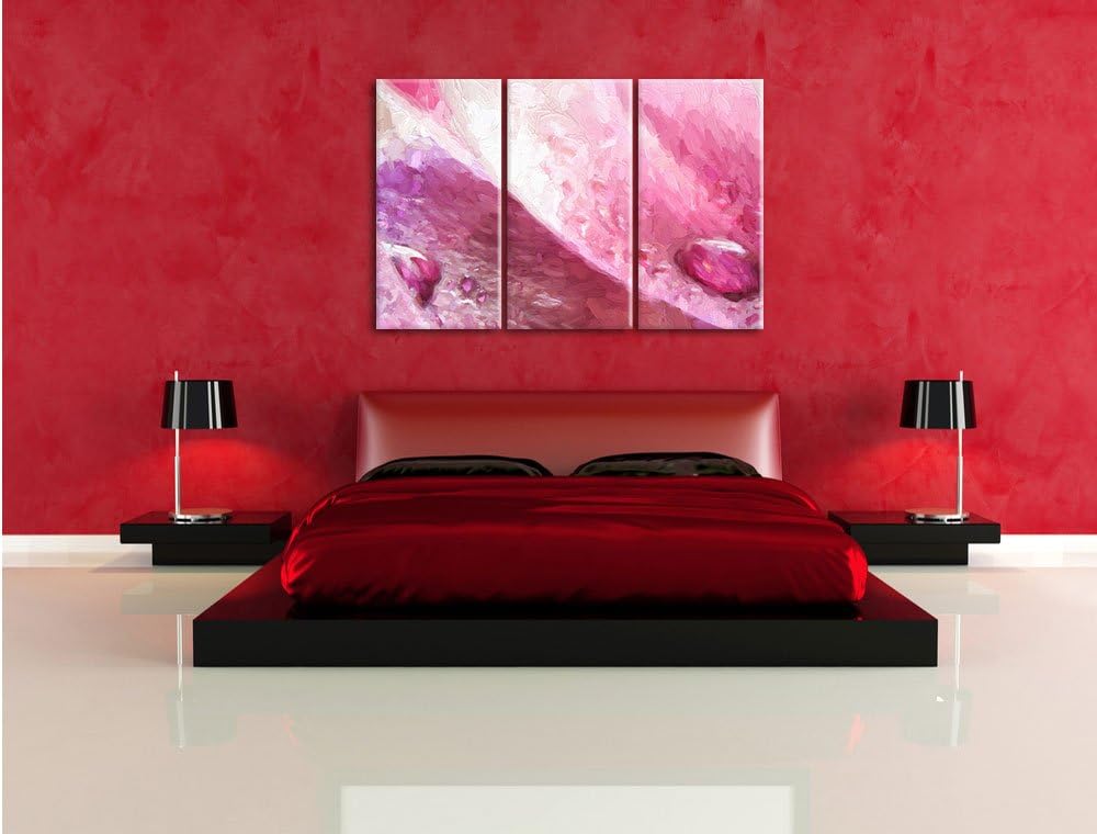 Pixxprint Rosane Tulpenblätter mit Wassertropfen Kunst Pinsel Effekt 3-Teiler Leinwandbild 120x80 Bi