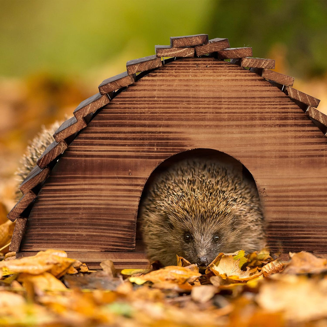 Relaxdays Igelhaus, geflammtes Holz, Igelhotel Boden, katzensicher, Winterquartier Igel, Garten, HBT