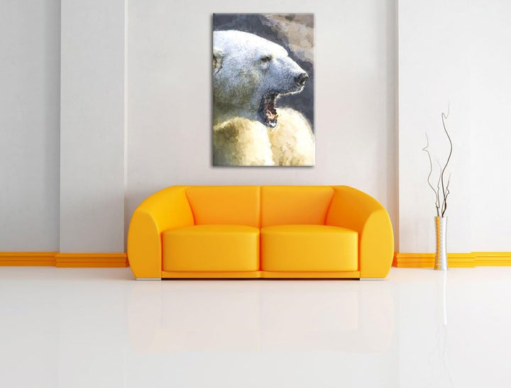 brüllender Eisbär Deluxe Format: 100x70 cm auf Leinwand, XXL riesige Bilder fertig gerahmt mit Keilr