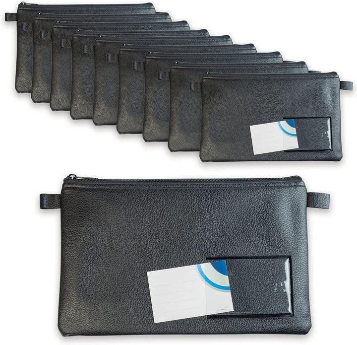 10-er Pack effektivo Banktasche mit Reissverschluss und Fenster zur Beschriftung, Kunstleder schwarz