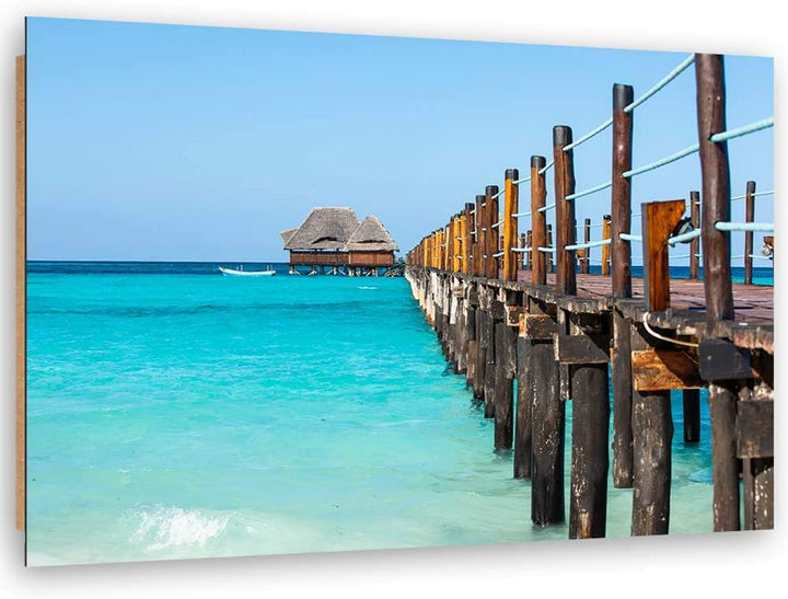 Wandbild XXL Hafenmole Deko Kunst Bilder Sansibar Blau 120x80 cm Deko paneel 120x80 cm Blau_A, Deko