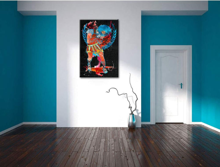 Dark Roman Combat black Leinwand, XXL riesige Bilder fertig gerahmt mit Keilrahmen, Kunstdruck auf W