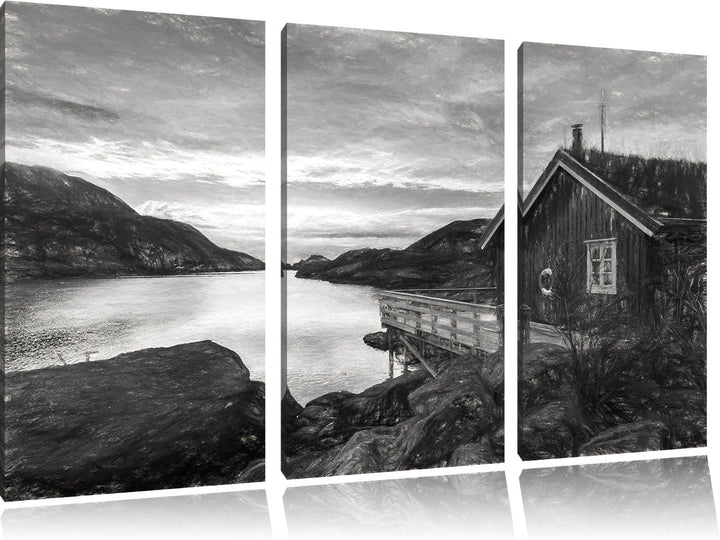 Pixxprint Sonnenaufgang am Fjord Norwegens / 3-Teilig/Gesamtmass 120cm Leinwandbild bespannt auf Hol