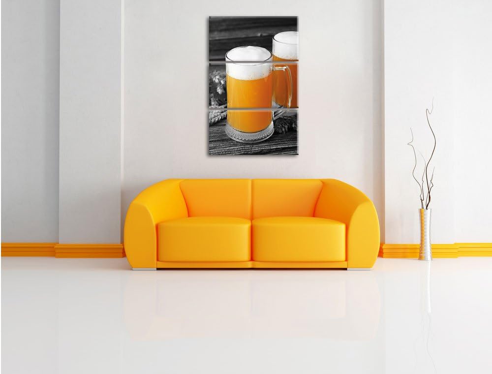 Pixxprint Zwei Biergläser Hefeweizen mit Hopfen auf Holztisch 3-Teiler Leinwandbild 120x80 Bild auf