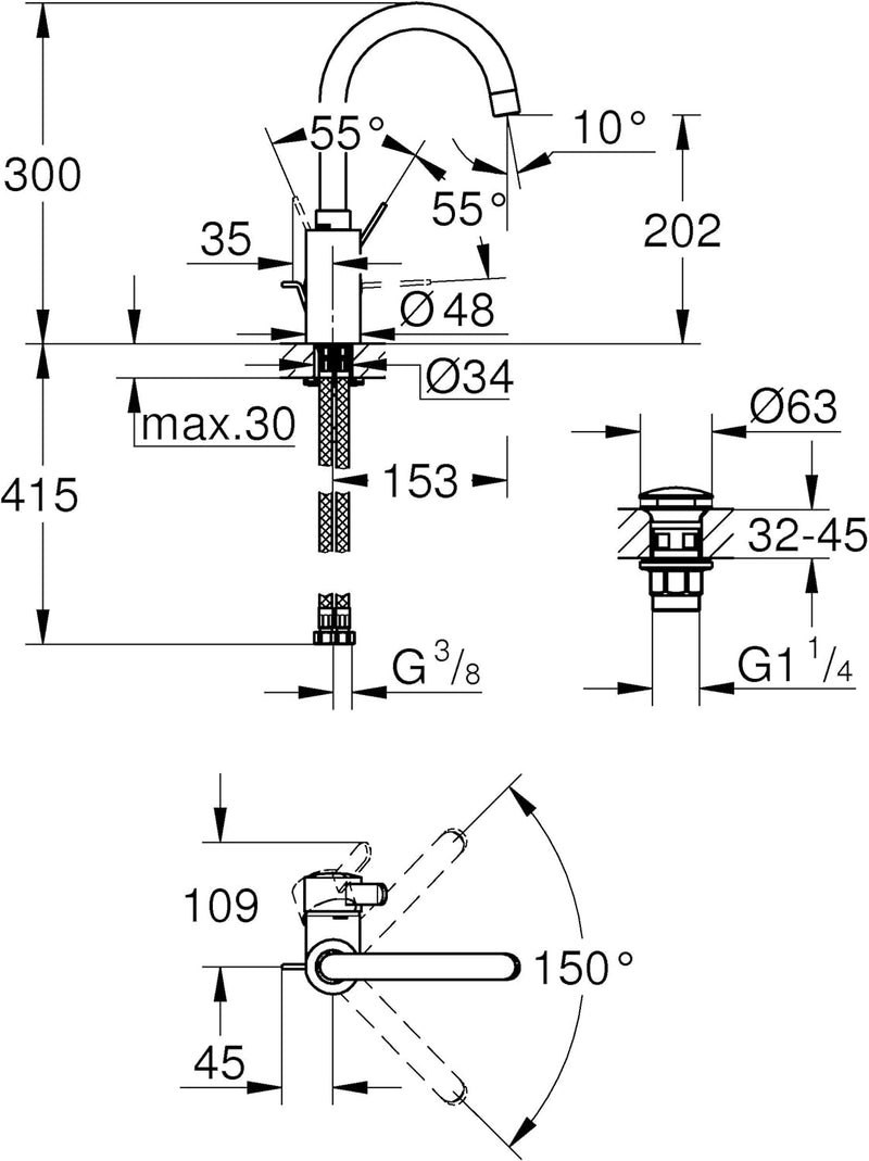 GROHE Eurosmart Cosmopolitan - Einhand-Waschtischarmatur (DN 15, L-Size, langlebige Oberfläche), chr