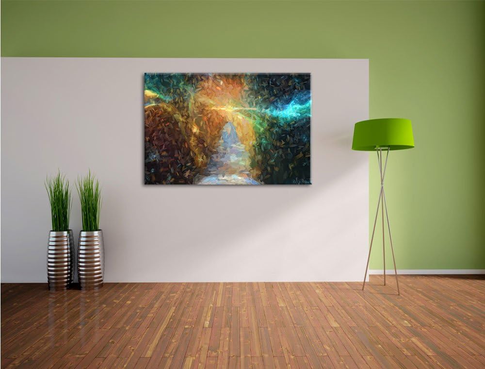 Pixxprint Treppe in die Galaxis als Leinwandbild/Grösse: 100x70 cm/Wandbild/Kunstdruck/fertig bespan