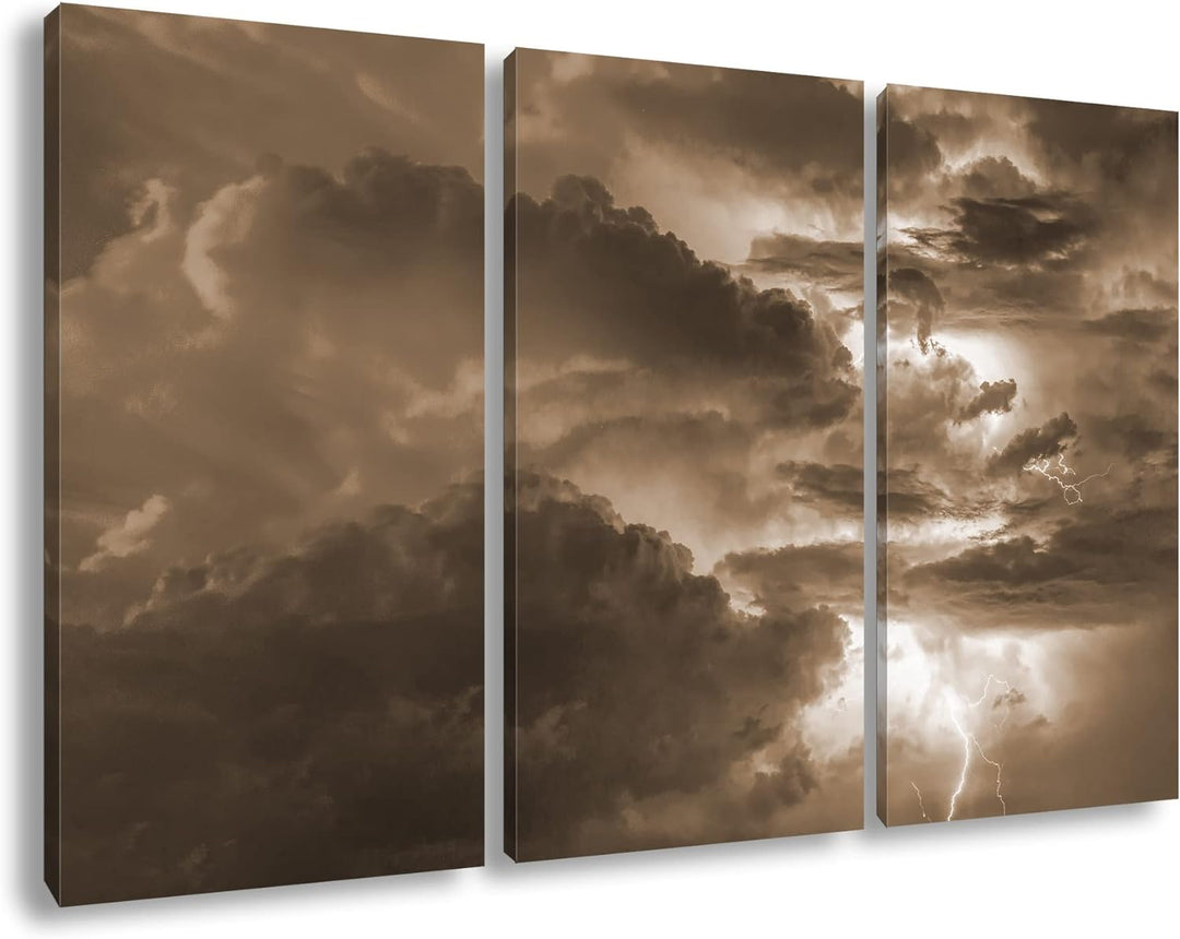 deyoli gewaltiges Gewitter Format: 3Teilig Effekt: Sepia als Leinwandbild, Motiv fertig gerahmt auf