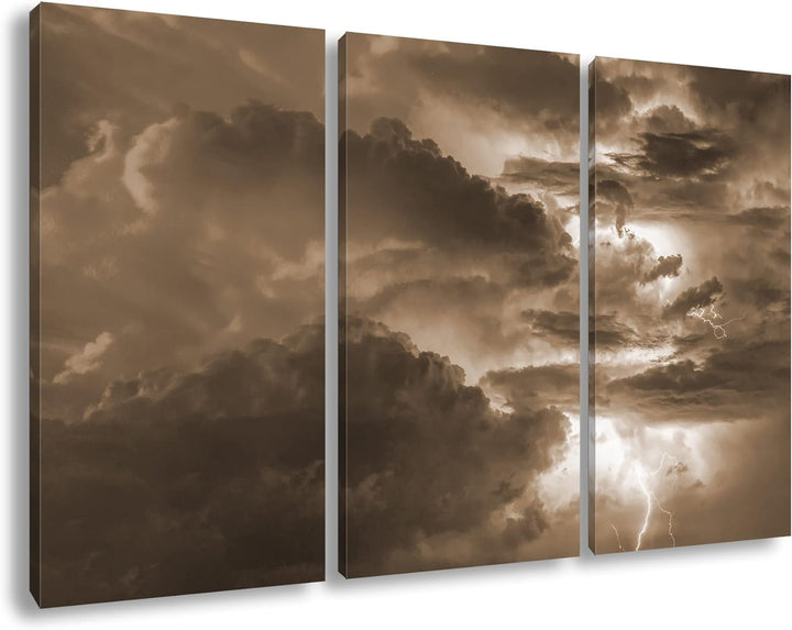 deyoli gewaltiges Gewitter Format: 3Teilig Effekt: Sepia als Leinwandbild, Motiv fertig gerahmt auf