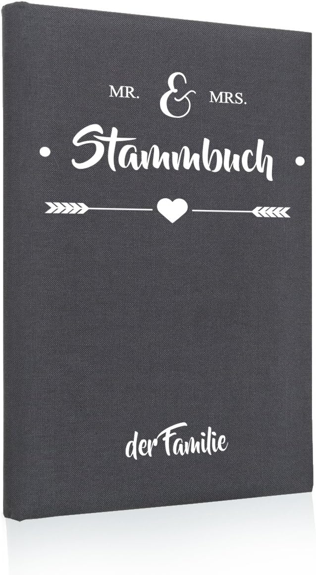 Hochzeitideal – Stammbuch der Familie Serie Mr. & Mrs. grau 21,0 cm x 15,0 cm - Buchbinderleinen Sta