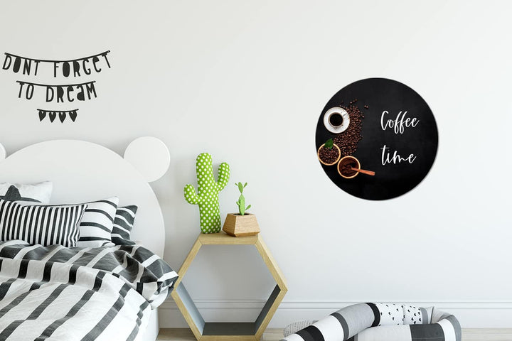 MuchoWow Wandbild Rund Wanddeko Deko Wohnzimmer Bilder 30x30 cm Zitate - Sprichwörter - Kaffeezeit,