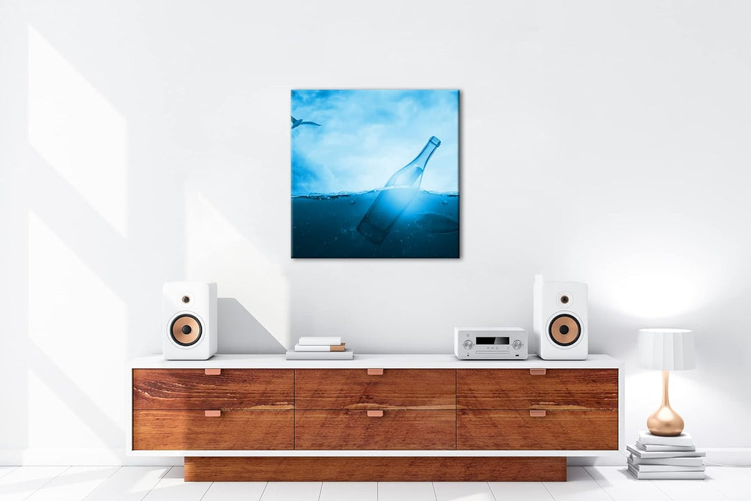 deyoli treibende Flaschenpost Format: 70x70 Effekt: Monocrome Blau als Leinwandbild, Motiv fertig ge