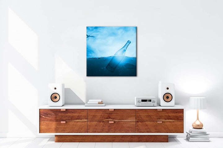 deyoli treibende Flaschenpost Format: 70x70 Effekt: Monocrome Blau als Leinwandbild, Motiv fertig ge