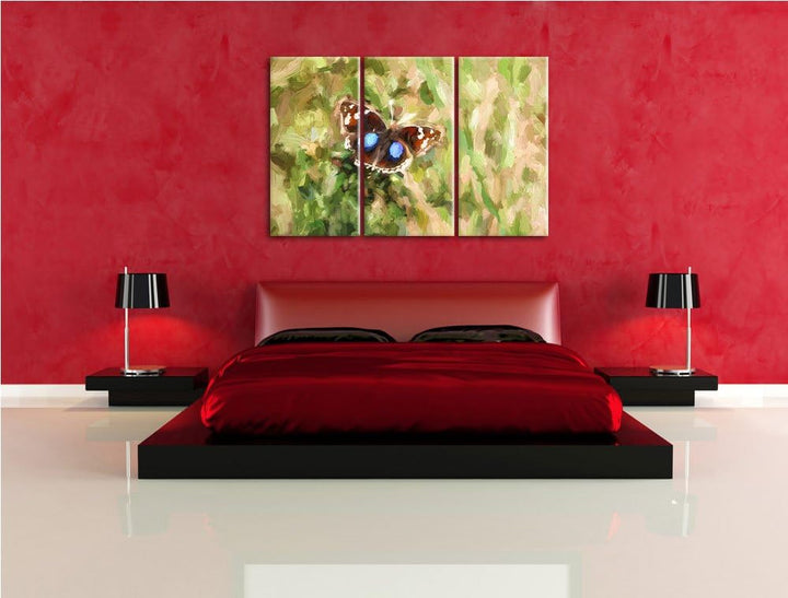 aussergewöhnlicher Schmetterling auf Grashalm NewArt 3-Teiler Leinwandbild 120x80 Bild auf Leinwand,
