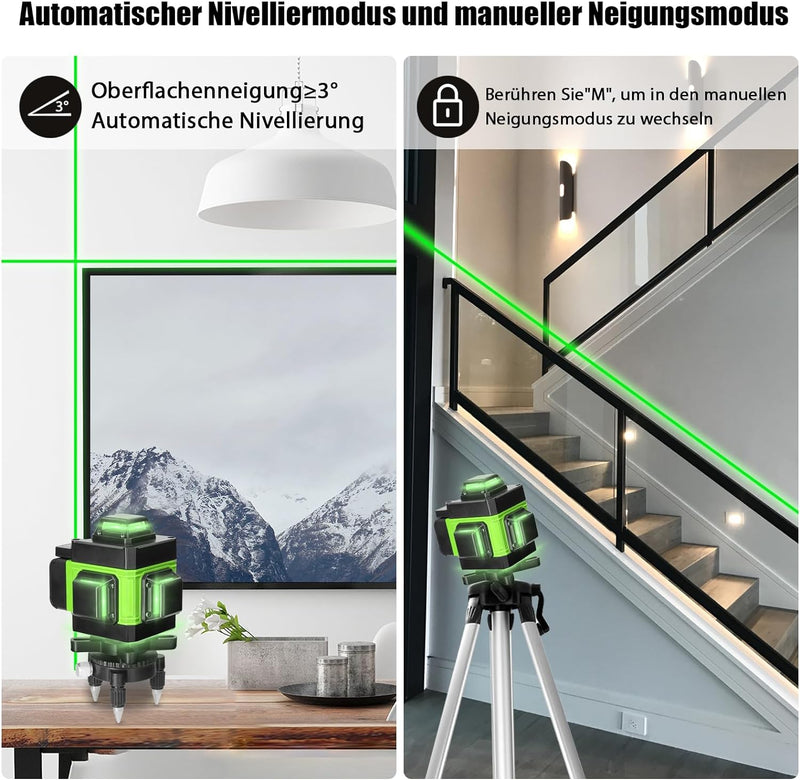 Kreuzlinienlaser Grün kit Hancaner 16 Line Laser Level IP54 Wasserwaage 360° Kreuzlinienlaser Selbst