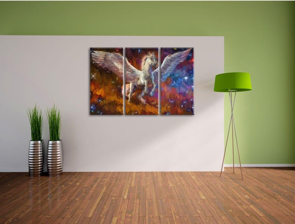 Pixxprint Weisser Pegasus mit Engelsflügel Kunst Pinsel Effekt 3-Teiler Leinwandbild 120x80 Bild auf