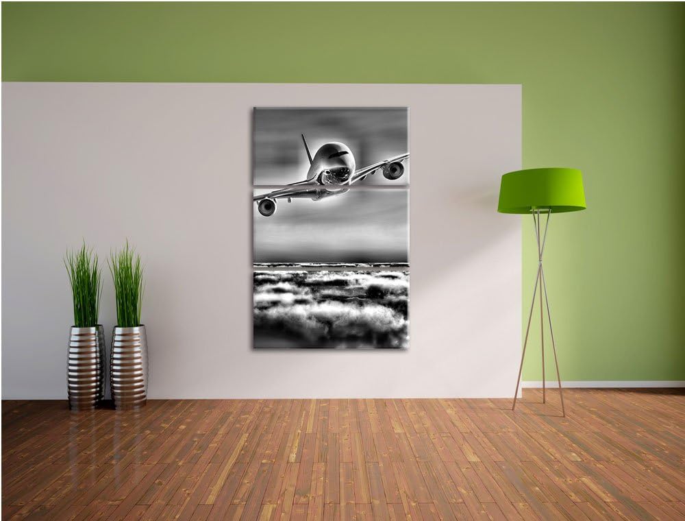 Pixxprint Flugzeug über den Wolken 3Teiler 120x80 cm Leinwandbild Wandbild Kunstdruck
