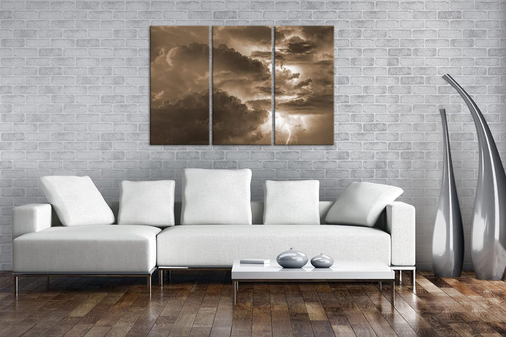 deyoli gewaltiges Gewitter Format: 3Teilig Effekt: Sepia als Leinwandbild, Motiv fertig gerahmt auf