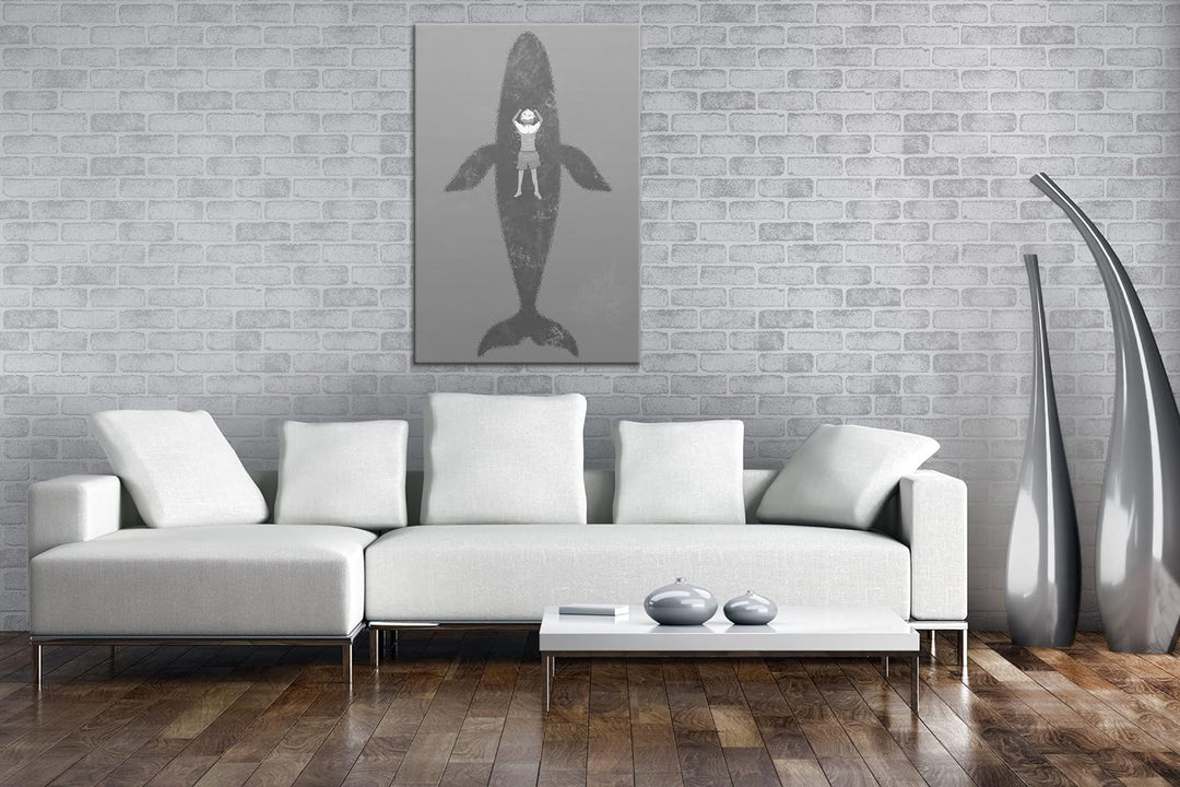deyoli schwimmen mit einem Wal Format: 80x60 Effekt: Schwarz&Weiss als Leinwandbild, Motiv fertig ge
