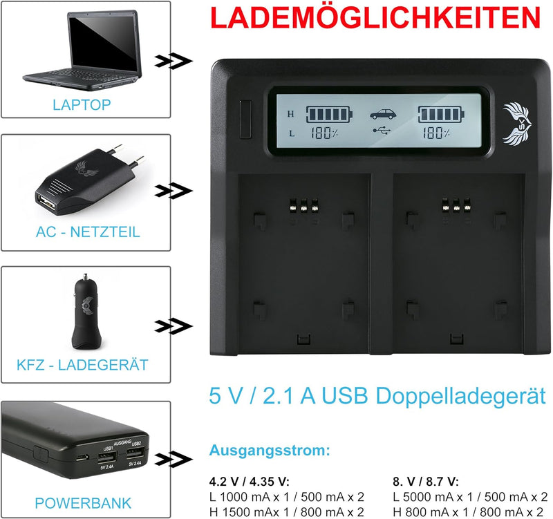 SK Akku Ersatz für Sony NP-F980 |- 7850mAh LG -| + Dual Charger für Akku NP-F990 NP-F970 NP-F960 NP-