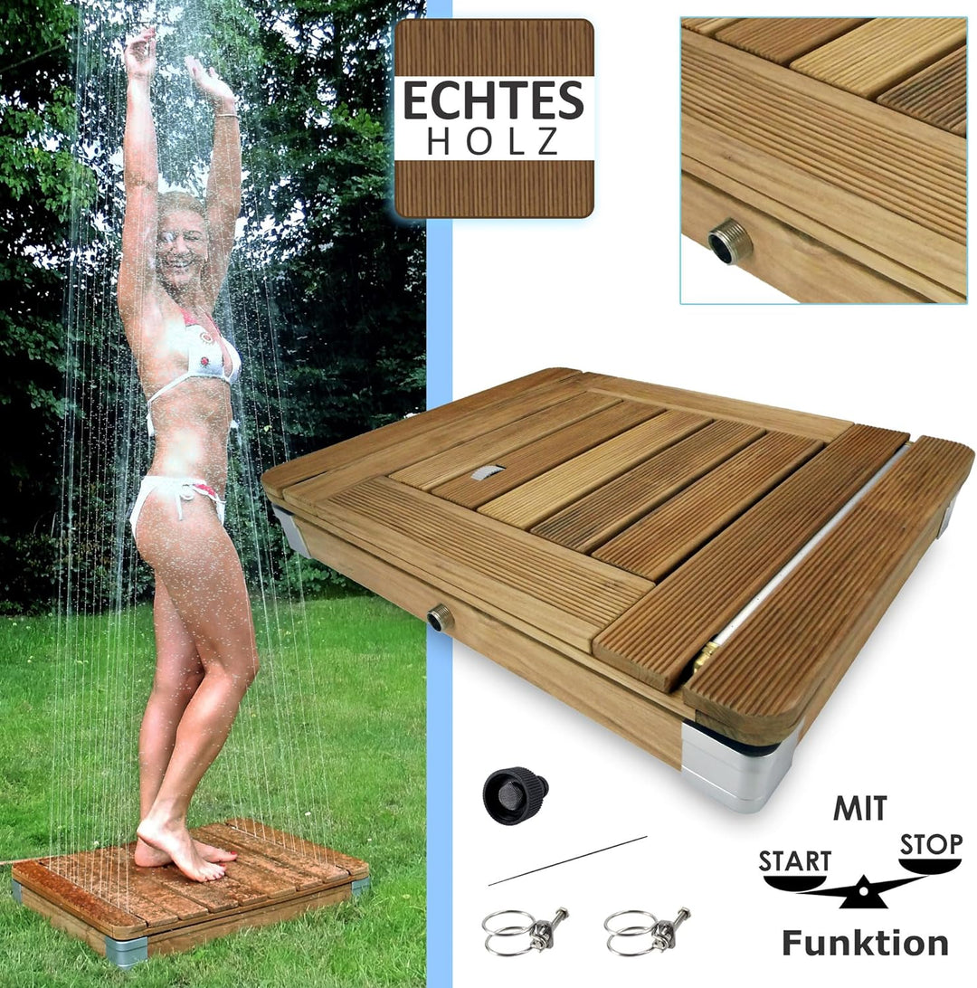 @tec Bodendusche Mobile Outdoor Gartendusche Camping-Dusche aus massivem Teak-Holz - Pool-Dusche, Sa
