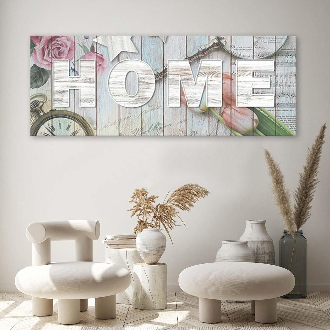 Feeby Dekobild Home 150x60 cm Deko Wand Kunstdruck Wanddekoration Wohnzimmer Wohnung Beige Deko Pane