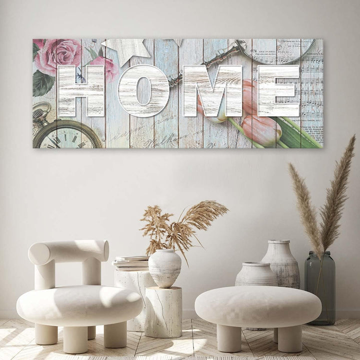 Feeby Dekobild Home 150x60 cm Deko Wand Kunstdruck Wanddekoration Wohnzimmer Wohnung Beige Deko Pane